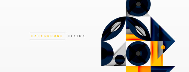 Poster - Abstract geometric shapes overlap, creating modern design. Blue, black, yellow hues dominate white space. Minimalist aesthetic.