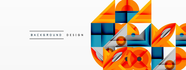 Poster - Abstract geometric shapes overlap, creating vibrant design. Orange, blue hues dominate composition. Modern aesthetic, clean lines present.