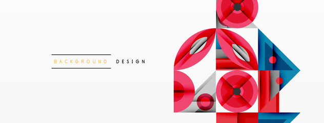 Poster - Abstract geometric shapes, red, blue, white. Modern design elements create dynamic composition. Minimalist style, clean lines, vector illustration.
