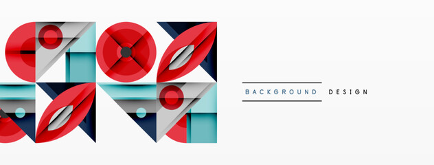 Poster - Abstract geometric pattern. Red, blue, gray shapes overlap creating modern design. Minimalist style, clean lines, simple composition.