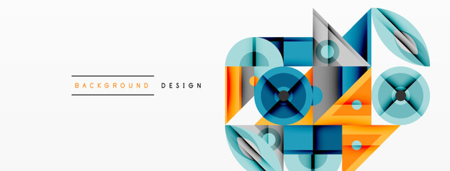 Poster - Abstract geometric shapes overlap, creating vibrant design. Blue, orange hues dominate composition. Modern aesthetic, clean lines present.