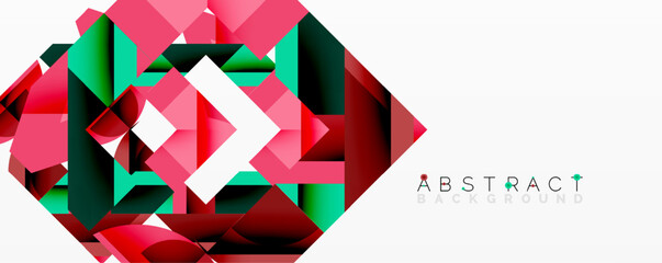 Poster - Geometric shapes create vibrant abstract composition. Pink, green, black hues dominate design. Modern aesthetic, clean lines present.