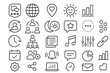 © Halina Berah - Set of line icons for communication, data tracking, media, notifications, and organization, ideal for modern digital platforms.