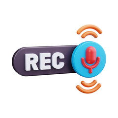 Leinwandbilder - A recording icon with the letters rec and a microphone with sound waves on a black background