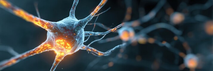 Poster - Bright Nerve Cell Highlighted Among Blurred Neurons Illustrating Overstress in a Neural Network
