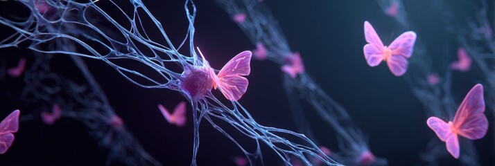 Aufkleber - Nerves Transform Into Butterflies in a Healing Concept Representing Growth and Transformation in a Vibrant Abstract Style