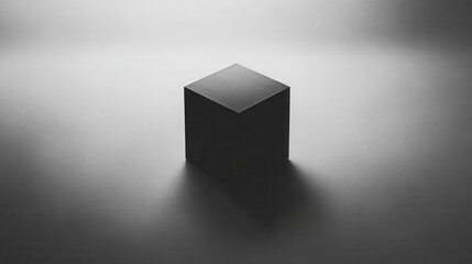 Poster - Minimalist Black Cube on Soft Background in Monochrome Lighting Showcasing Artistic Simplicity and Depth in Studio Setting for Modern Design Projects