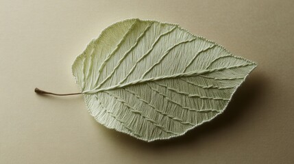 Poster - Detailed Close-Up of an Intricate Green Leaf Showcasing Fine Textures and Natural Patterns Against a Soft Golden Background