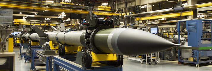 Poster - Advanced missile assembly line in high-tech facility Generative AI