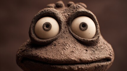 Poster - Clay Character With Wide Eyes Stands out Against a Minimal Background, Capturing Attention With Its Unique Expression and Charm