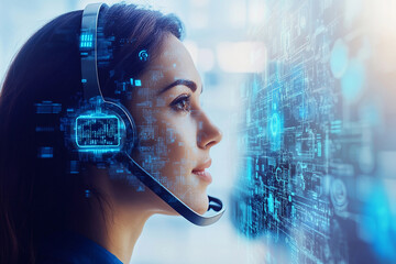 Poster - Futuristic woman communicating through advanced technology Generative AI