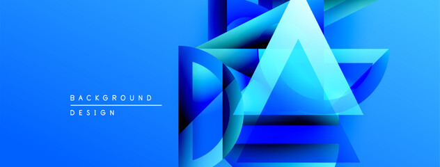 Poster - Abstract blue design features geometric shapes, overlapping layers, dynamic composition. Modern aesthetic, vibrant colors, clean presentation.