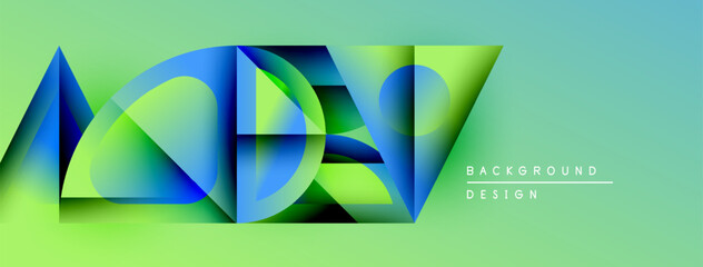 Poster - Abstract geometric shapes overlap, creating vibrant turquoise, green gradients. Modern design element for backgrounds, presentations.