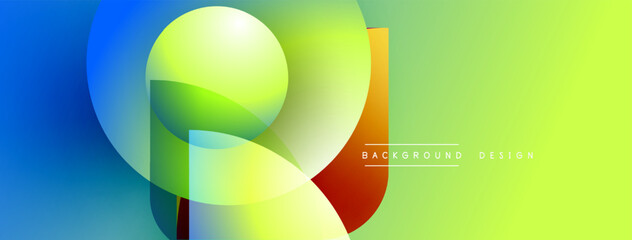 Poster - Abstract vibrant shapes overlap. Gradient colors blendblue, green, yellow, orange. Modern design element for backgrounds, presentations.