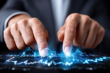 Leinwandbilder - Hands engaged in digital manipulation of data visualization on a touchscreen interface