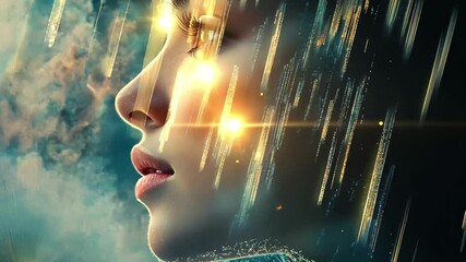 Poster - Digital data stream visualization representing the fusion of technology and human emotion, digital data stream able