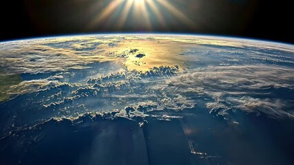 Poster - View of Earth from the window of an intern spacecraft during sunrise, Earth view from space from the window of the international space station