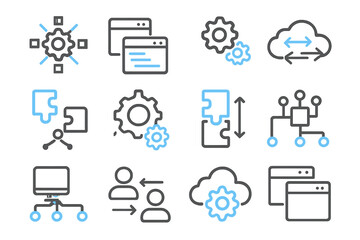 Poster - Glowing technology icons with networking and cloud computing elements