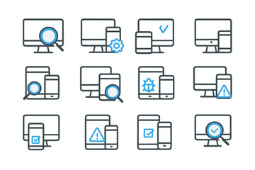 Fototapete - Seamless device synchronization icons with magnifying glass and settings gear