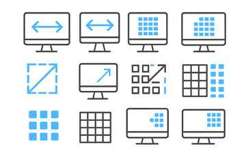 Fototapete - Digital interface icons: blue screen navigation symbols on black background