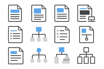 Poster - Abstract digital document icons with hierarchical structures on dark background