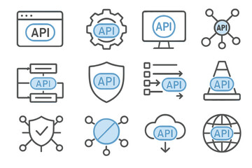 Poster - Api integration icons with networking and security symbols