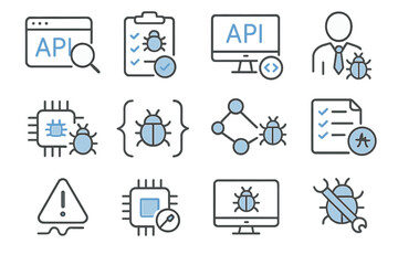 Poster - Software debugging icons with computer and bug symbols in modern style