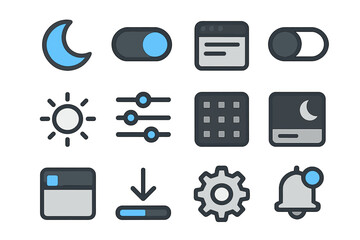 Poster - User interface icons: moon, sun, settings, notification, toggle, grid, download