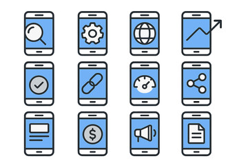Poster - Smartphone app icons with blue background for various functions