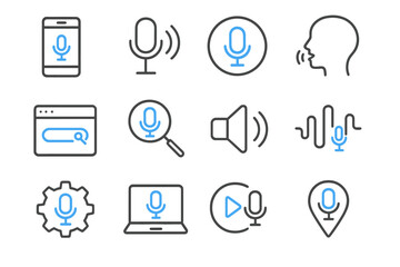 Poster - Voice technology icons on dark background with blue highlights