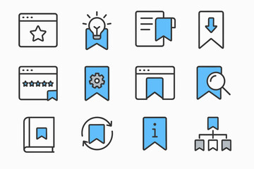 Poster - Bookmark and icon set featuring stars, gears, and browser elements