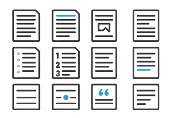 Poster - Digital document icons set with highlighted elements on dark background