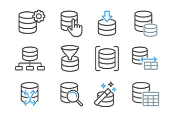 Aufkleber - database management icons with highlighted features on gray background