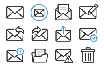 Glowing email icons on dark background with notification and trash symbols