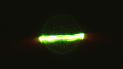Aufkleber - Vibrant green glowing sphere with dynamic plasma swirl on a black background, representing energy or AI core