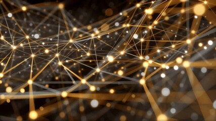 Poster - Abstract Golden Network Connection - An abstract visualization of a network connection, featuring glowing golden lines and nodes interconnected in a complex web.
