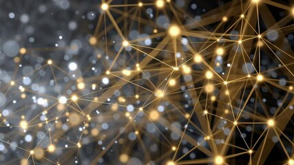 Poster - Abstract Network Connection - A digital illustration depicting a complex network of interconnected nodes, glowing with soft gold and white lights against a dark background.