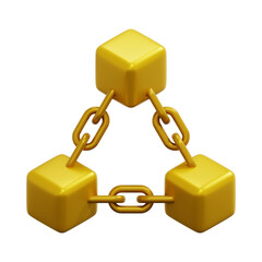 Poster - A golden triangular structure made of cubes connected by chains on a black background image