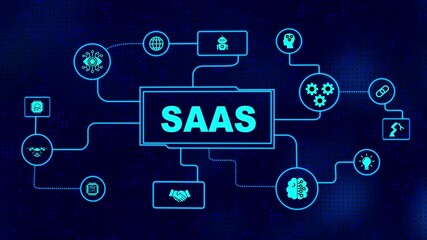 Software as a Service SaaS. Software concept. Business, modern technology, internet and networking concept grid and map background.