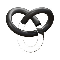 Poster - A black and white trefoil knot with a glossy finish isolated on a black background in a studio shot