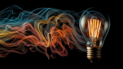 Poster - Illuminated Ideas: Abstract Lightbulb Concept - A glowing Edison-style lightbulb is depicted with swirling, colorful energy flowing from it, creating a visually striking video representing