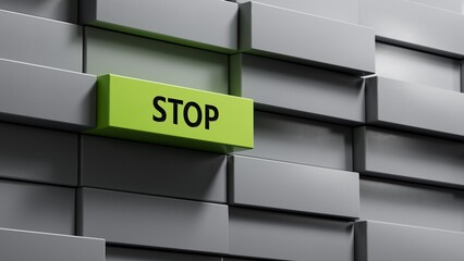 Poster - STOP.3D illustration of metal blocks.close up of metal blocks,3D rendering on green background.