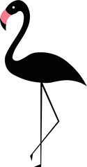 Poster - Black flamingo silhouette, standing on one leg with pink beak, minimalistic style, isolated on transparency background, simple and elegant, suitable for decoration or design