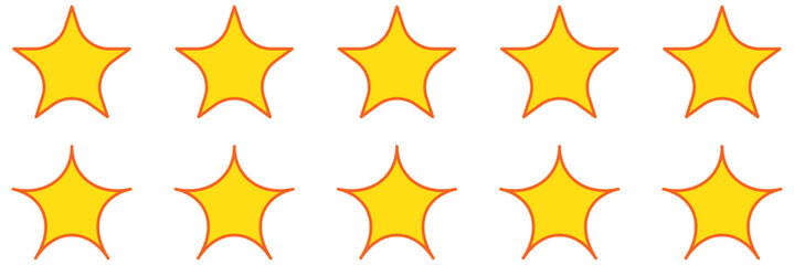 Poster - Star icons vector set of ten various stars in yellow color on white background. Five stars icon Vector. Five stars review rating vector. Rating star icon. Review icon. Set of different ratings. 