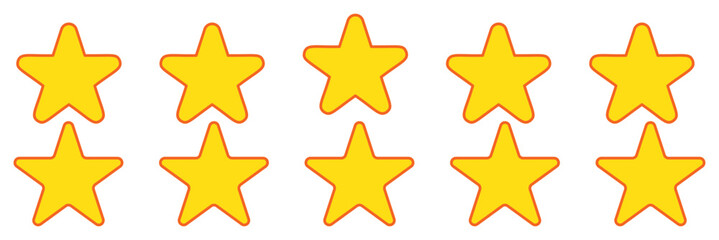 Poster - Star icons vector set of ten various stars in yellow color on white background. Five stars icon Vector. Five stars review rating vector. Rating star icon. Review icon. Set of different ratings. 