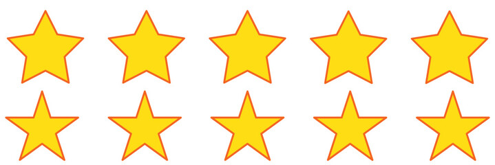 Poster - Star icons vector set of ten various stars in yellow color on white background. Five stars icon Vector. Five stars review rating vector. Rating star icon. Review icon. Set of different ratings. 