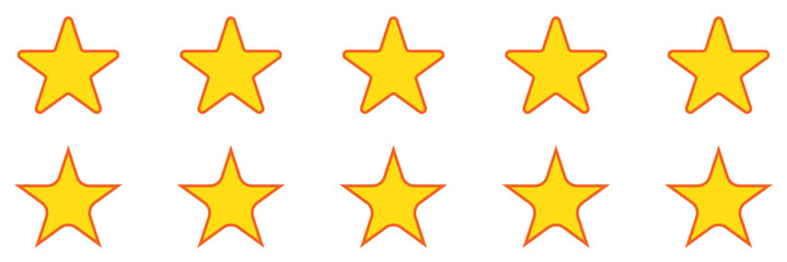 Poster - Star icons vector set of ten various stars in yellow color on white background. Five stars icon Vector. Five stars review rating vector. Rating star icon. Review icon. Set of different ratings. 