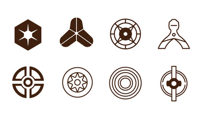 Poster - Collection of minimalist geometric vector icons displaying abstract shapes and decorative elements