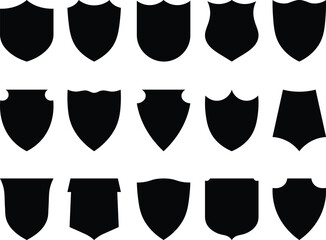 Fototapete - Black silhouette shields collection in various shapes and styles with protective and decorative elements
