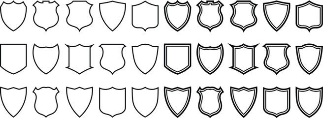 Poster - Collection of black and white shield icons featuring various shapes and outlines for design elements